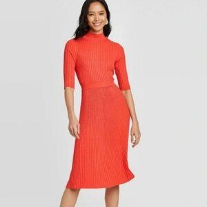 Who What Wear Elbow Sleeve Crewneck Flat Rib Dress Orange Sz XXL fall winter